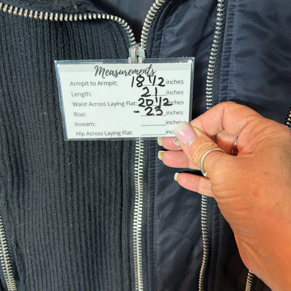 Zara Navy Pinstripe Bomber Jacket W/ Multiple Silver Zippers.  Size XS.  NWOT. - Picture 13 of 13
